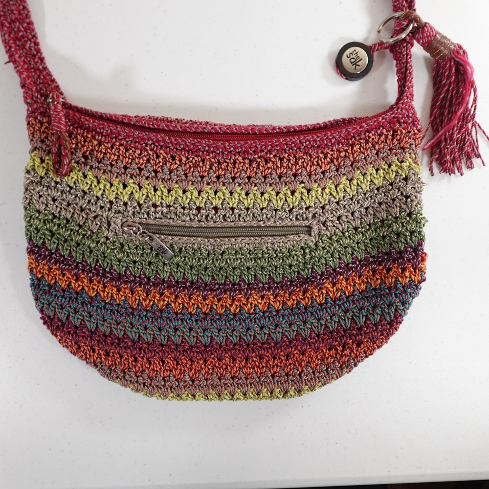 The Sak Crochet Hobo Boho Shoulder Bag Gypsy Stripe Cambria Purse Charm Tote - Picture 2 of 10